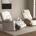 White Recliner Sofa in Living Room With Wooden Floor Wall Art and Green View
