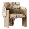 Wooden Frame Accent Chair With Patterned Fabric Upholstery And Armrests