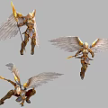Fantasy Angel Warrior Characters With White Wings Golden Armor And Spear In Various Dynamic Poses
