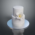Two Tiered White Cake With White Flower Decoration On Silver Round Tray