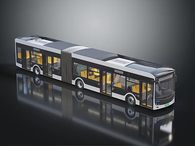 Modern Electric Articulated Bus With Yellow Seats Interior And Black White Exterior 3d model