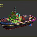 Tugboat with Red and Black Hull Deck Equipment and Yellow Lights as Water Transport Craft