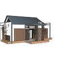 Traditional Chinese Style House With Gray Tiled Roof White Walls Wooden Entrance And Plants