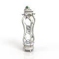 Silver Hourglass with Green Gemstone Top and Intricate Decorative Stand Design