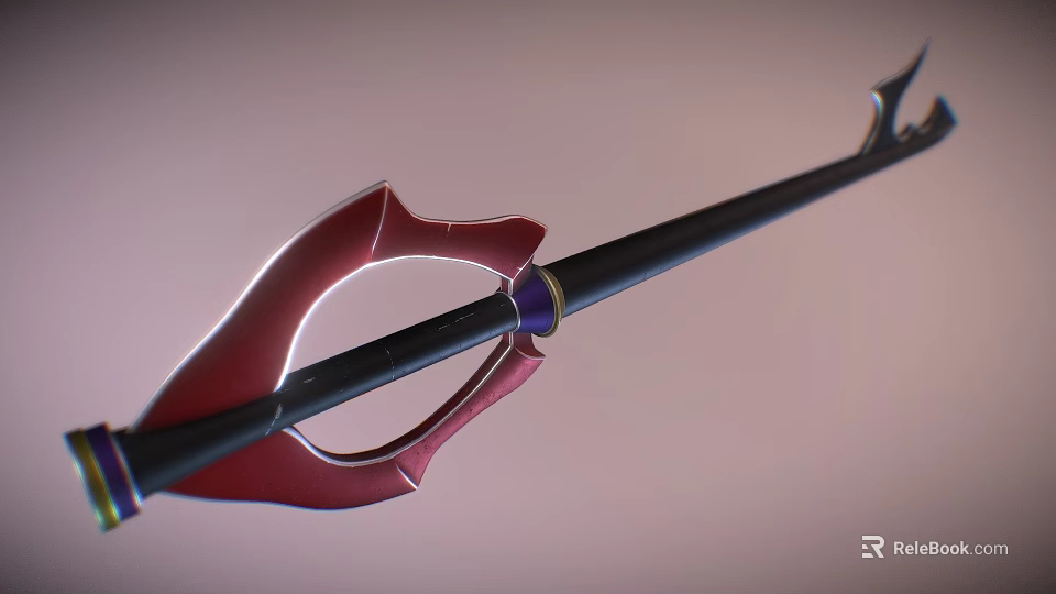 Black Spear With Red Decorative Accents And Purple Ring Detail Design 3d model 