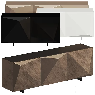 Modern TV Stand With Geometric Panel Design In Black White And Wooden Finish 3d model