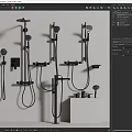 Modern Black Shower System With Wall Mounted Multiple Heads And Fixtures 3d model