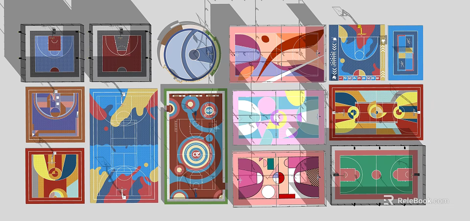 Various Colorful Sports Equipment Court Layout Designs For Athletic Use 3d model 
