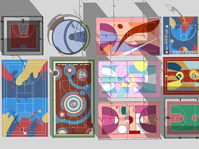 Various Colorful Sports Equipment Court Layout Designs For Athletic Use 3d model