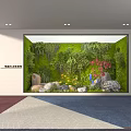 Commercial Ecological Landscape With Indoor Green Plant Wall Moss Stones And Flowers
