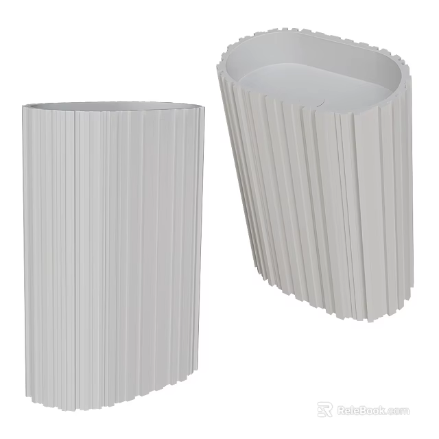Modern White Ribbed Pedestal Washbasin With Sleek Design For Bathroom Interior 3d model 