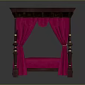 Four Poster Canopy Bed With Pink Drapes And Metallic Frame Design 3d model