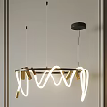 Contemporary Circular Pendant Light Featuring White Neon Strips Gold Metal Brackets And Black Ceiling Base