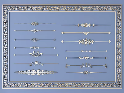 Various Decorative Carvings Including Artistic Ornamental Borders And Divider Lines 3d model