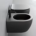 Modern Wall Mounted Black Toilet With Bidet And Black Faucet On Light Wall