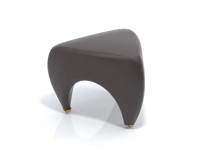 Modern Dark Brown Stool With Triangular Top And Curved Golden Feet 3d model