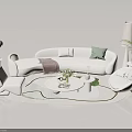 Elegant Modern Curved White Sofa and Coffee Table Set with Armchairs Rug and Floor Lamp