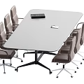 Modern White Conference Table With Gray Office Chairs Desktop Device And Notebook 3d model