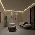 Modern SPA Sauna Interior With Massage Bed Ambient Lighting Cabinets And Minimalist Design