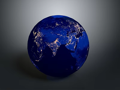 Blue Earth Globe Displaying Illuminated City Lights At Night View 3d model