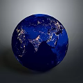Blue Earth Globe Displaying Illuminated City Lights At Night View 3d model