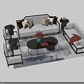 Modern Sofa Coffee Table Combination With Armchairs Pillows And Decorative Rug 3d model