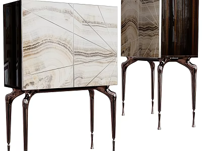 Modern Chest of Drawers with Marble Pattern Surface and Elegant Metal Legs Design 3d model