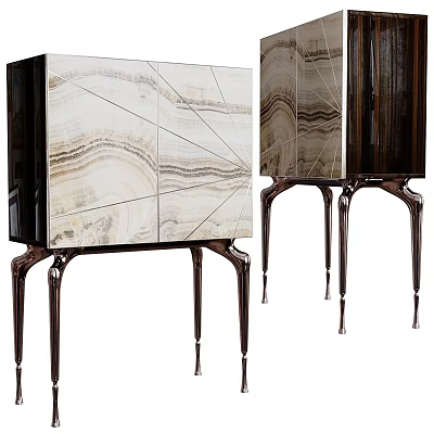 Modern Chest of Drawers with Marble Pattern Surface and Elegant Metal Legs Design 3d model