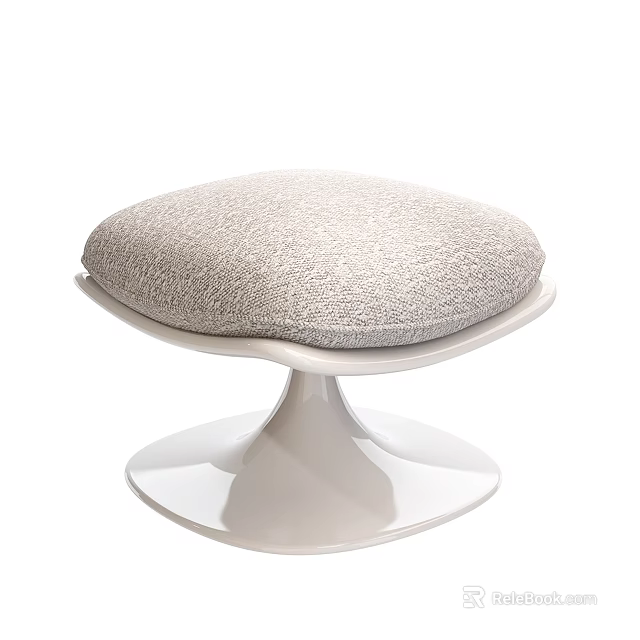 Modern Ottoman with Gray Textured Cushion and White Curved Base Design 3d model 