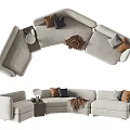Modern Light Gray Fabric Sectional Sofa With Decorative Pillows Throw Blanket And Side Table 3d model