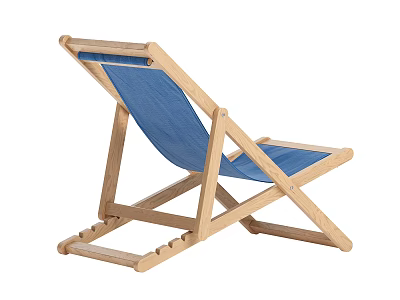 Wooden Frame Outdoor Chair with Blue Canvas Seat and Backrest for Garden Patio 3d model