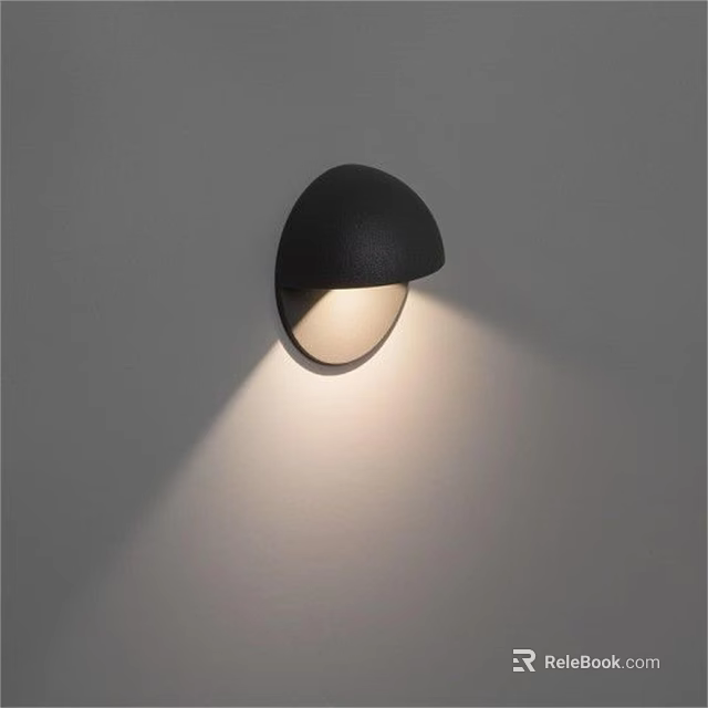 Modern Black Dome Shaped Wall Lamp Mounted On Gray Wall With Soft Light 3d model 