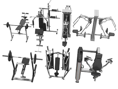 Different Kinds of Sports Equipment for Home Fitness Including Weight Machines and Tools 3d model