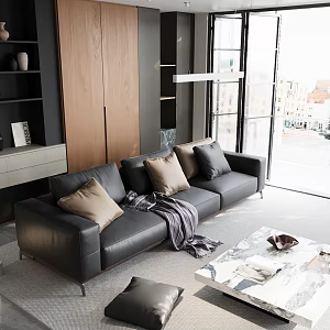 Modern Living Room Sofa Combination Side Table Carpet Bookcase 3d model