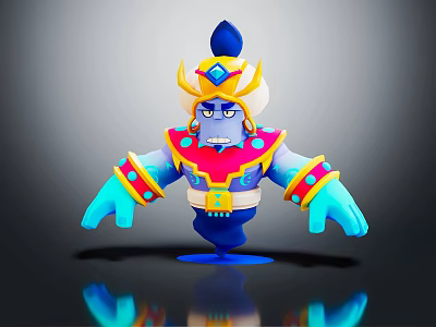 3D Blue Cartoon Character With Yellow Red Decorations Blue Gemmed Hat And Serious Expression 3d model