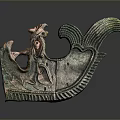 Ancient Chinese Bronze Animal Sculpture with Intricate Carvings and Green Patina