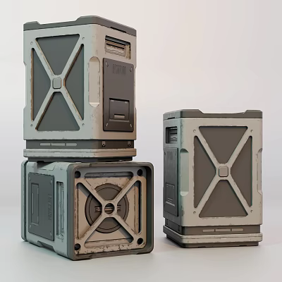 Industrial Style Decorative Ornament Set With Geometric Pattern Grey Tone Boxes 3d model