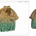 Tropical Leaf Print Yellow Green Gradient Short Sleeve Casual Shirt With Pocket