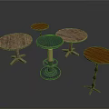 Assorted Round Wooden Side Tables With Different Base Designs And Colors