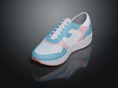 Casual Lace Up Sneakers With Blue Pink And White Color Block Design Fashionable Sporty Style 3d model