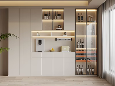 Modern Wine Cabinet With Glass Doors And Wine Bottles In Contemporary Interior 3d model