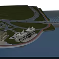 Modern Cable Stayed Bridge With Waterfront Green Landscape Road Links And Nearby Buildings