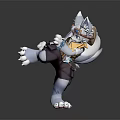 Game Movie Character With White Wolf Ears Tail Blue Eyes In Dynamic Combat Pose
