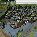 Modern Commercial Street With Waterway Palm Trees Ferris Wheel Shops And Open Spaces