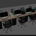 Multiple Office Desks With Computer Monitors Ergonomic Chairs And Office Supplies