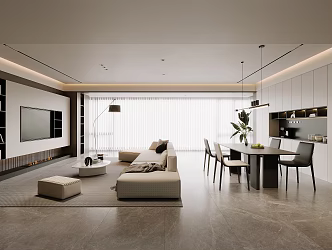 Light Luxury Home Guest Restaurant Fabric Sofa Coffee Table Combination TV Wall Dining Table and Chair Combination Glass Cabinet Wine Cabinet Leisure Chair Large Flat Decorative Ornaments 3d model