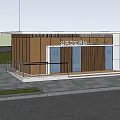 Modern Public Health Service Station Exterior Design With Glass Windows Wooden Panels And Green Trees