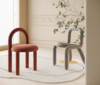 Single Chair Dining Chair Shaped Carpet 3d model