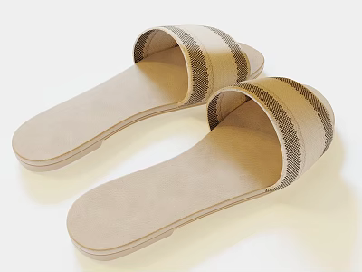 Beige Striped Indoor Slippers With Comfortable Sole And Simple Design For Daily Wear 3d model