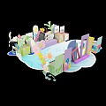 Creative Fantasy Event Entrance Design With Colorful Decorations Flowers Frames And Water Elements